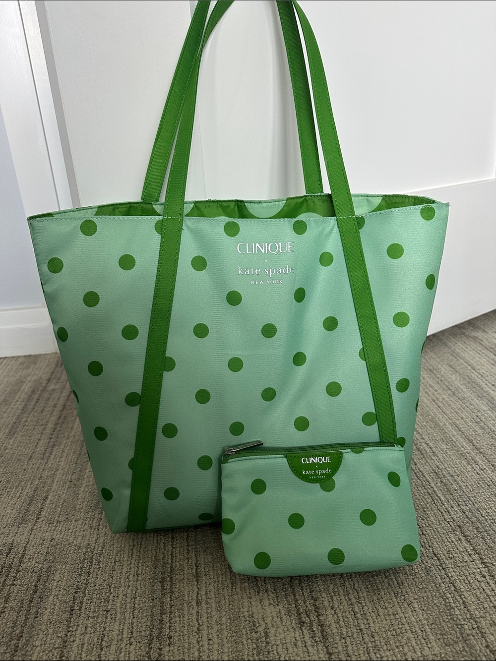 Clinique x Kate Spade Green Polka Dot Tote Bag